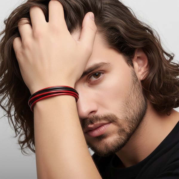 
             Ranel Takı Erkek Bileklik | Kırmızı Siyah Çoklu Katmanlı Tasarım 38103B13D1 
        