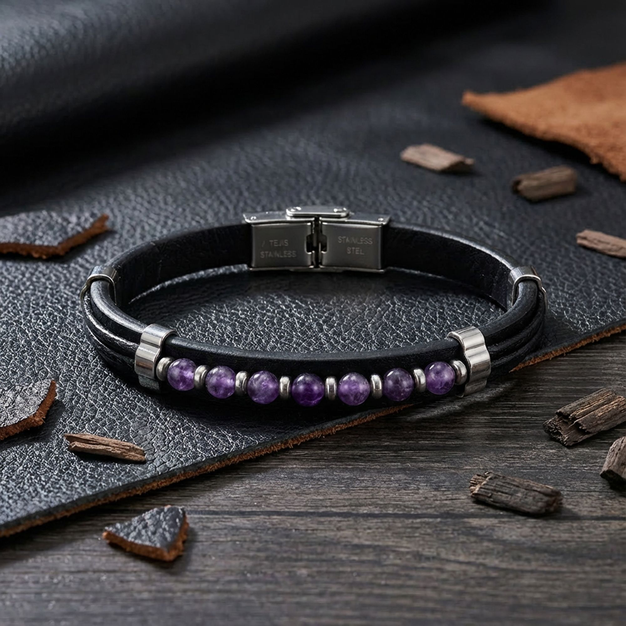 
             Ranel Takı Ametist Taşlı Deri Bileklik 38101G6D3M 
        