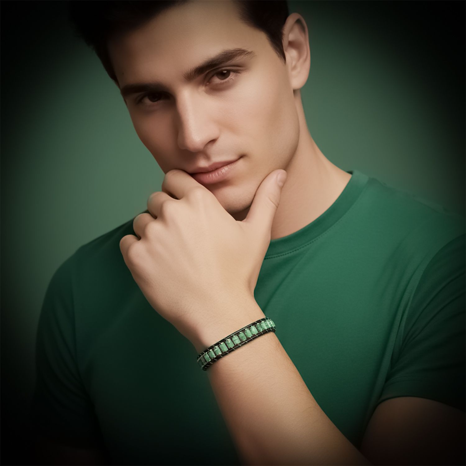 
             Ranel Takı Yeşil Aventurin & Hematit Çelik Örgülü Deri Bileklik 38102B22D5 
        