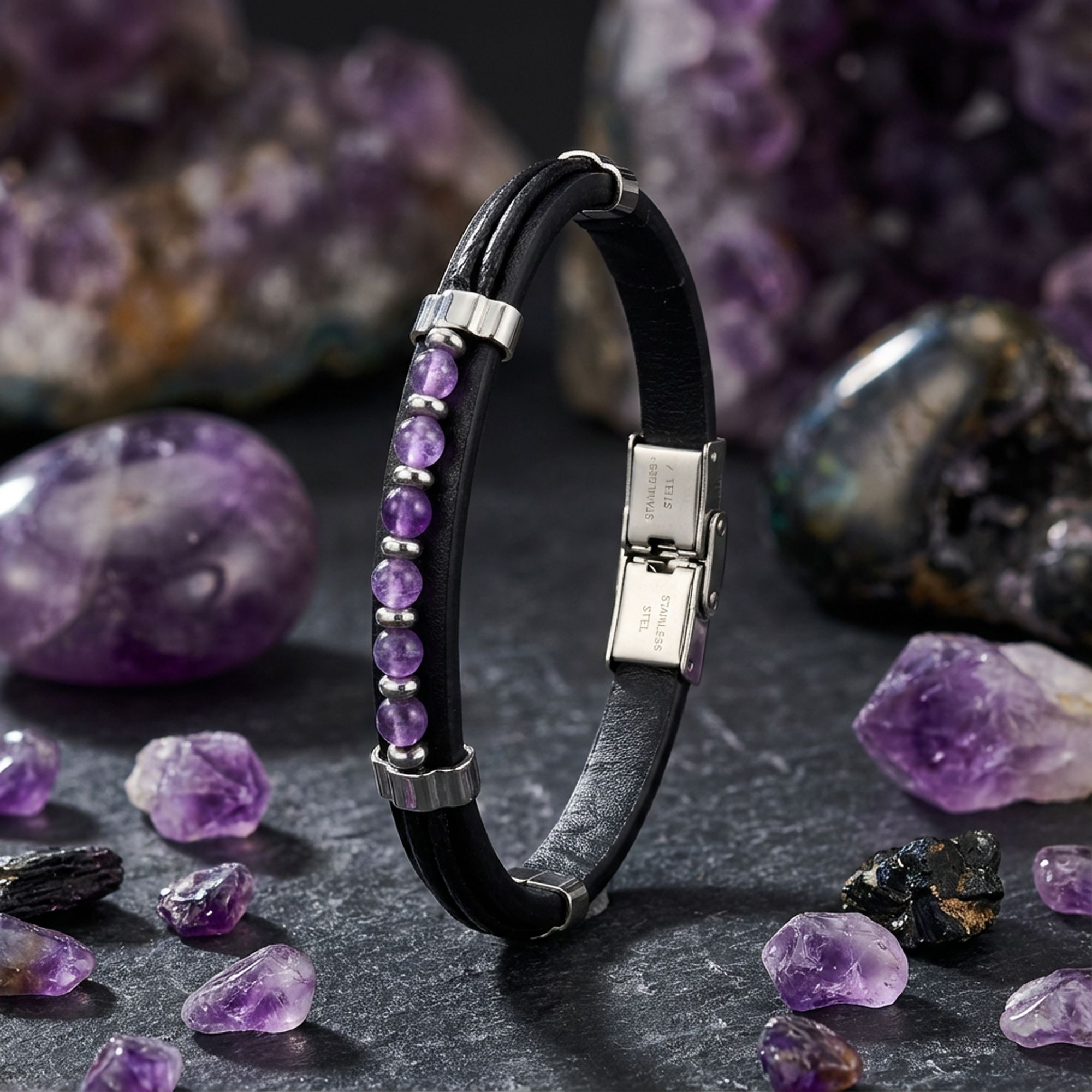 
             Ranel Takı Ametist Taşlı Deri Bileklik 38101G6D3M 
        