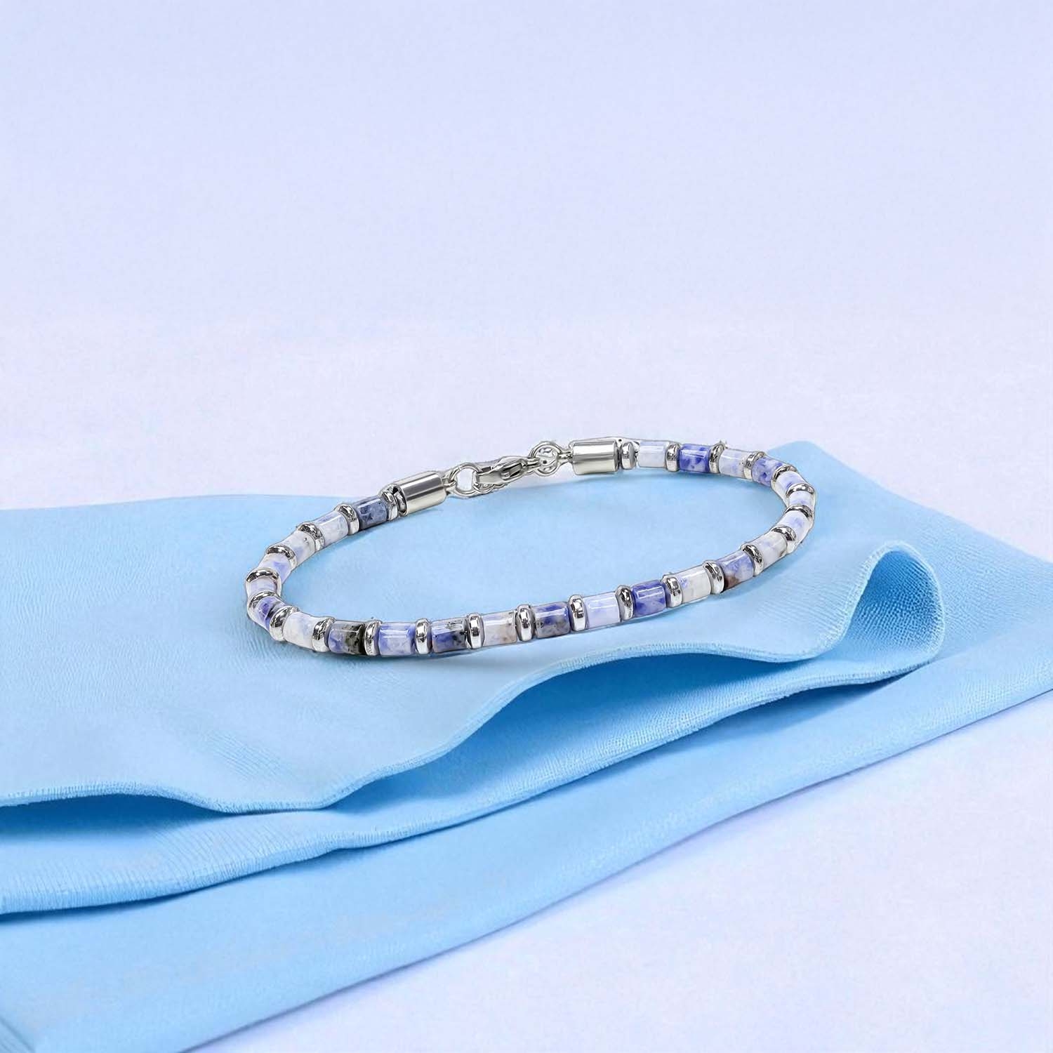 
             Ranel Takı Mavi Aventurin & Silver Hematit Taşlı Ayarlanabilir Çelik Zincir Erkek Bileklik 38102B10D4M1 
        