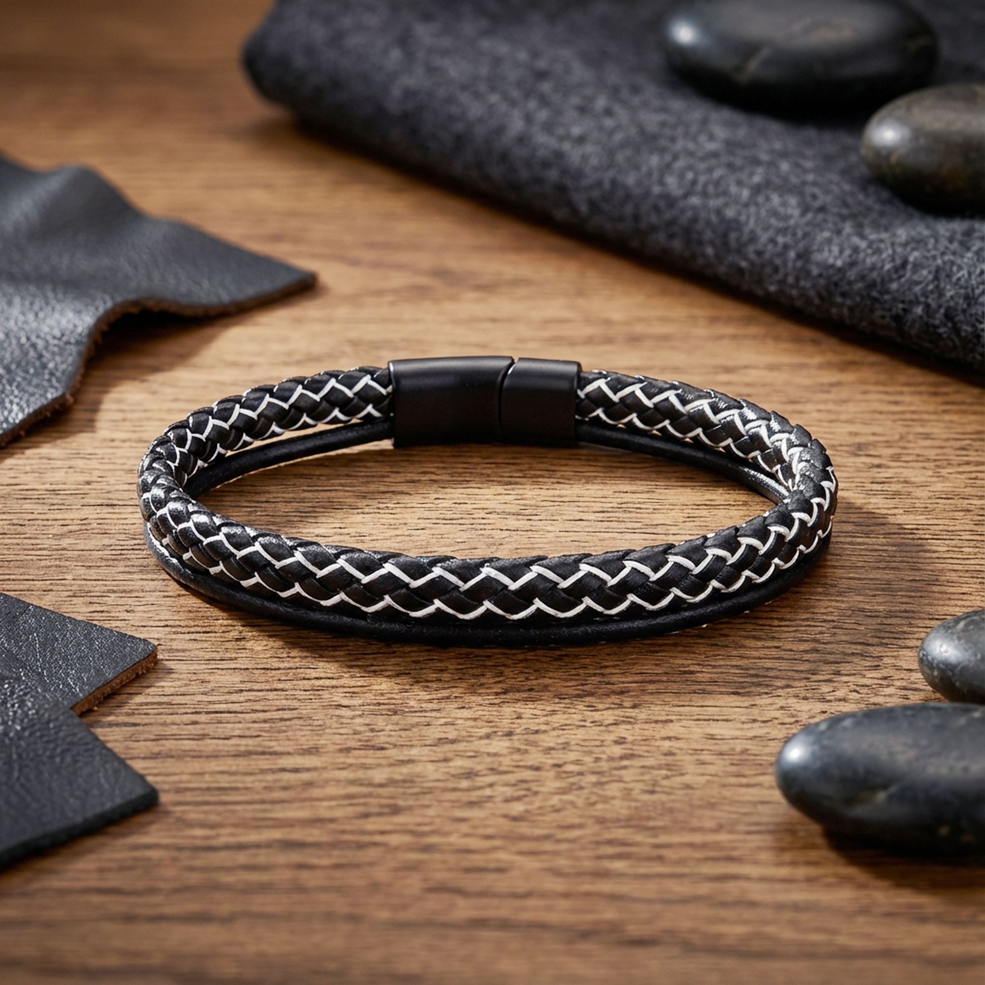 
             Ranel Takı Siyah Beyaz Renk Çoklu Deri Bileklik 38103B5D7 
        