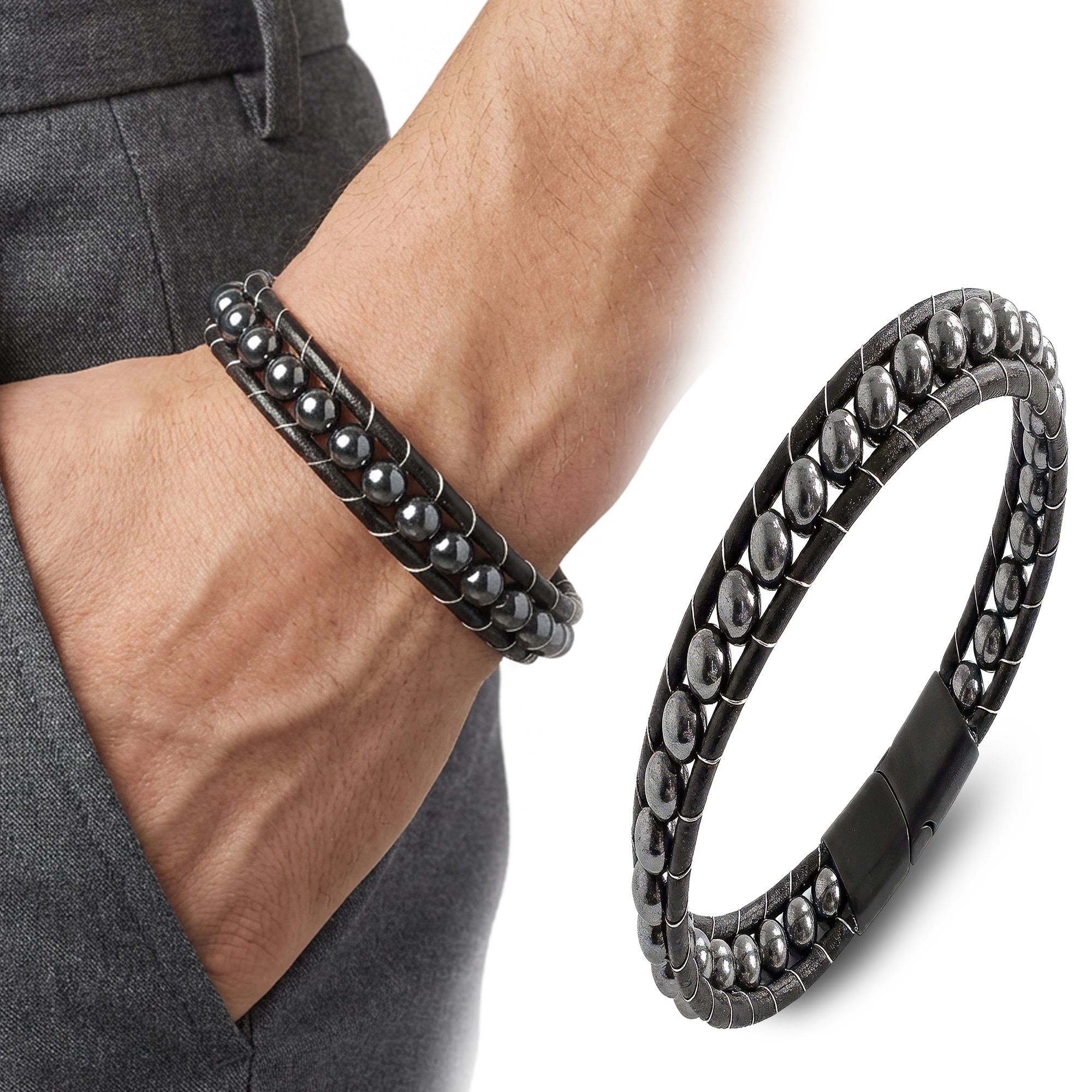                  Erkek Aksesuarları > Toptan Erkek Bileklik Modelleri > Erkek Doğal Taşlı Çelik Bileklik             