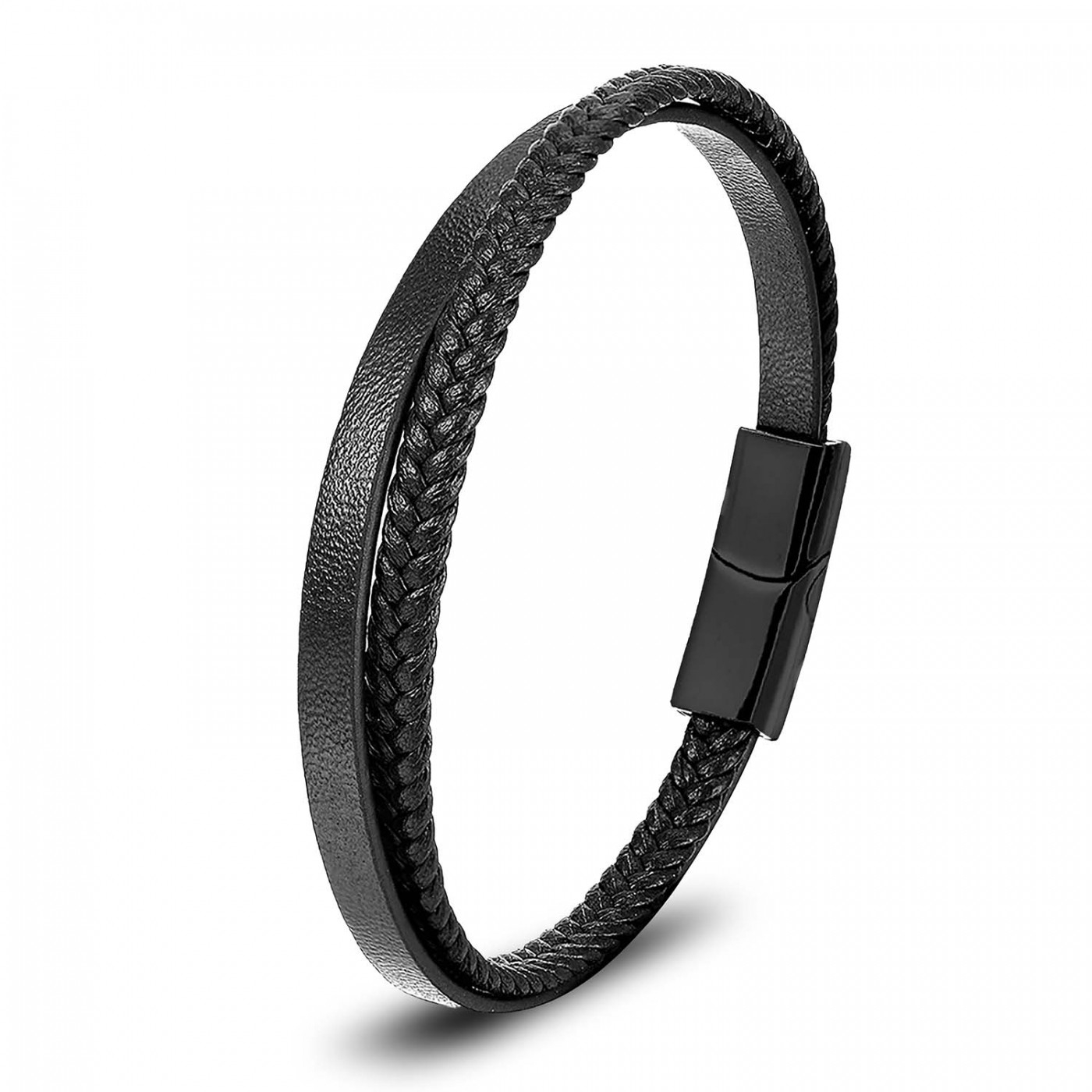 
             Ranel Takı Siyah Deri Ve Saç Örgü İkili Çoklu Çelik Bileklik 38103B12D1 
        