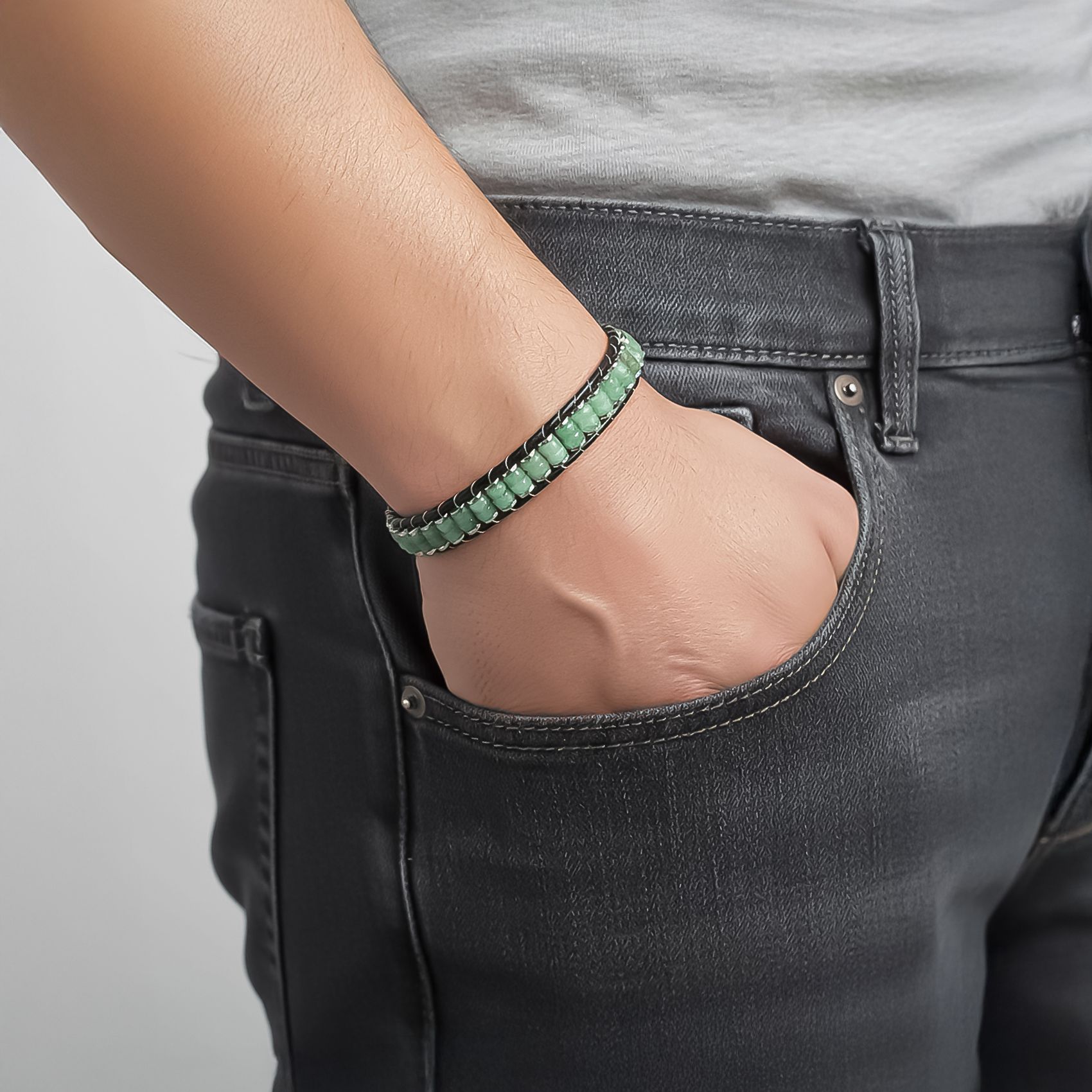 
             Ranel Takı Yeşil Aventurin & Hematit Çelik Örgülü Deri Bileklik 38102B22D5 
        