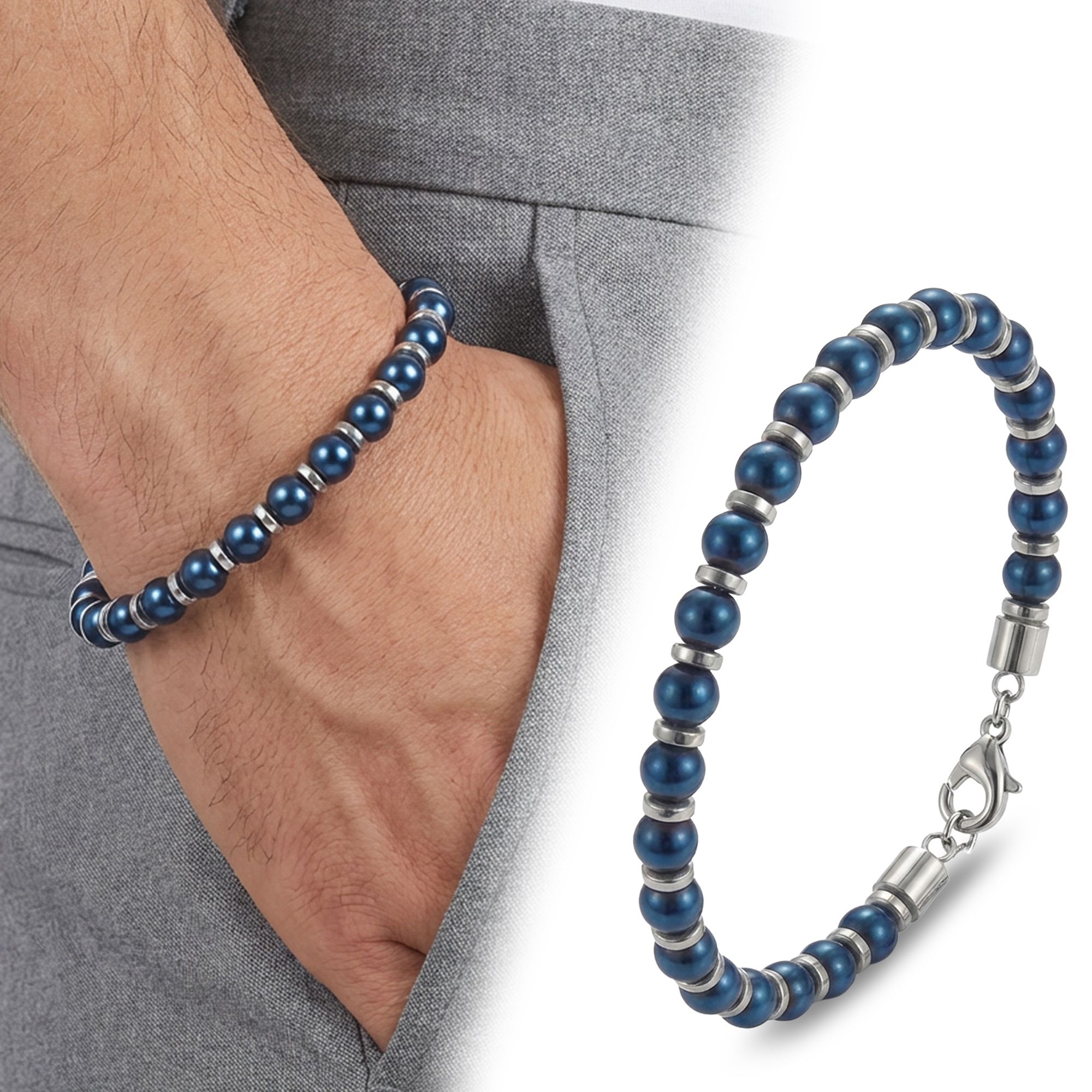 
             Ranel Takı Mavi Küre Hematit Doğal Taşlı Ayaranabilir Çelik Zincir Bileklik 38102B10D4 
        