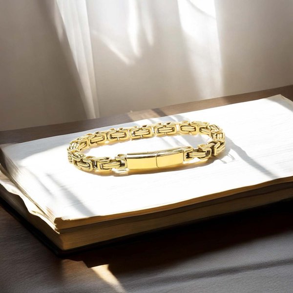 
             Ranel Takı Kilit Mekanizmalı Sarı Kral Zincir Bileklik 6Mm 3810CZB1D34 
        