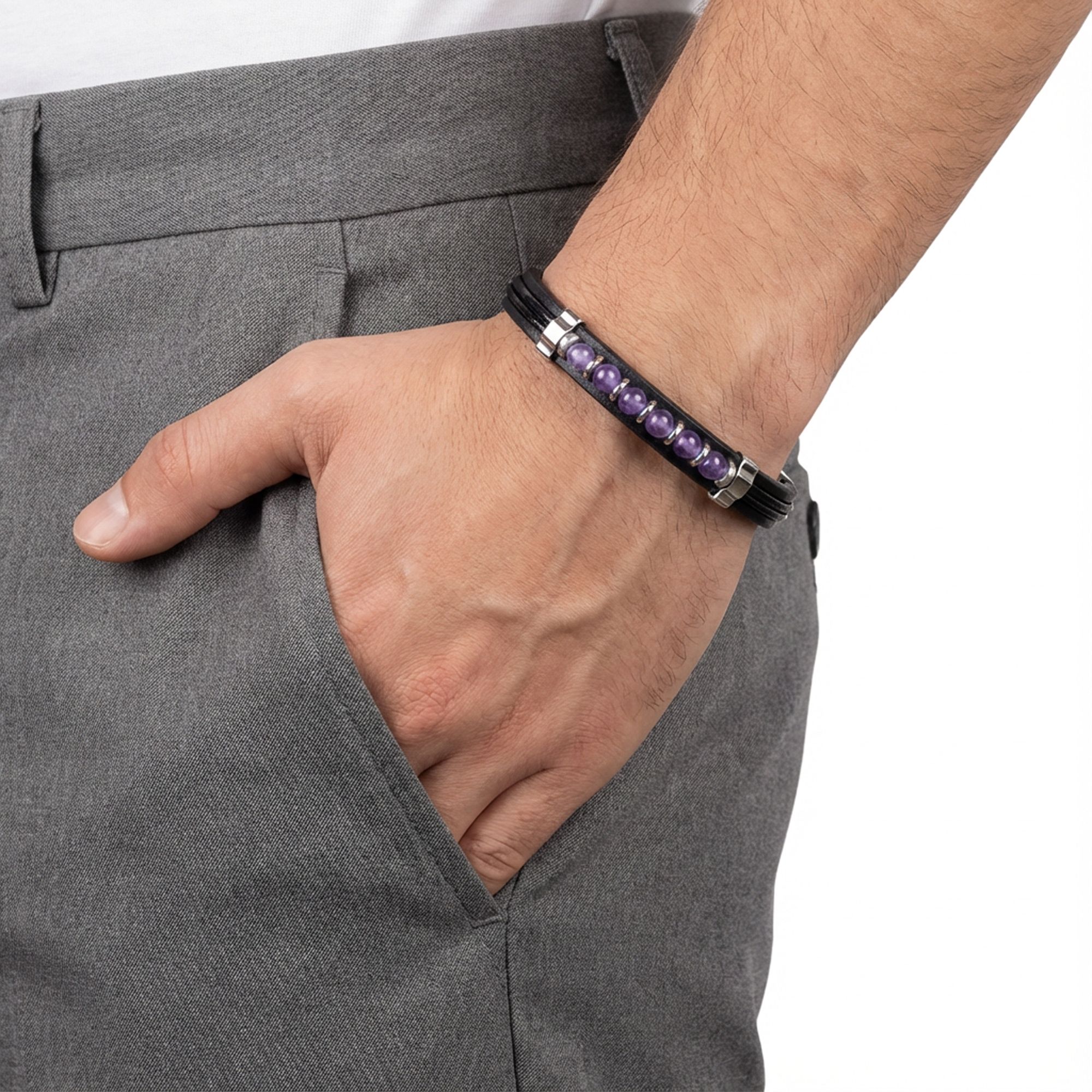 
             Ranel Takı Ametist Taşlı Deri Bileklik 38101G6D3M 
        