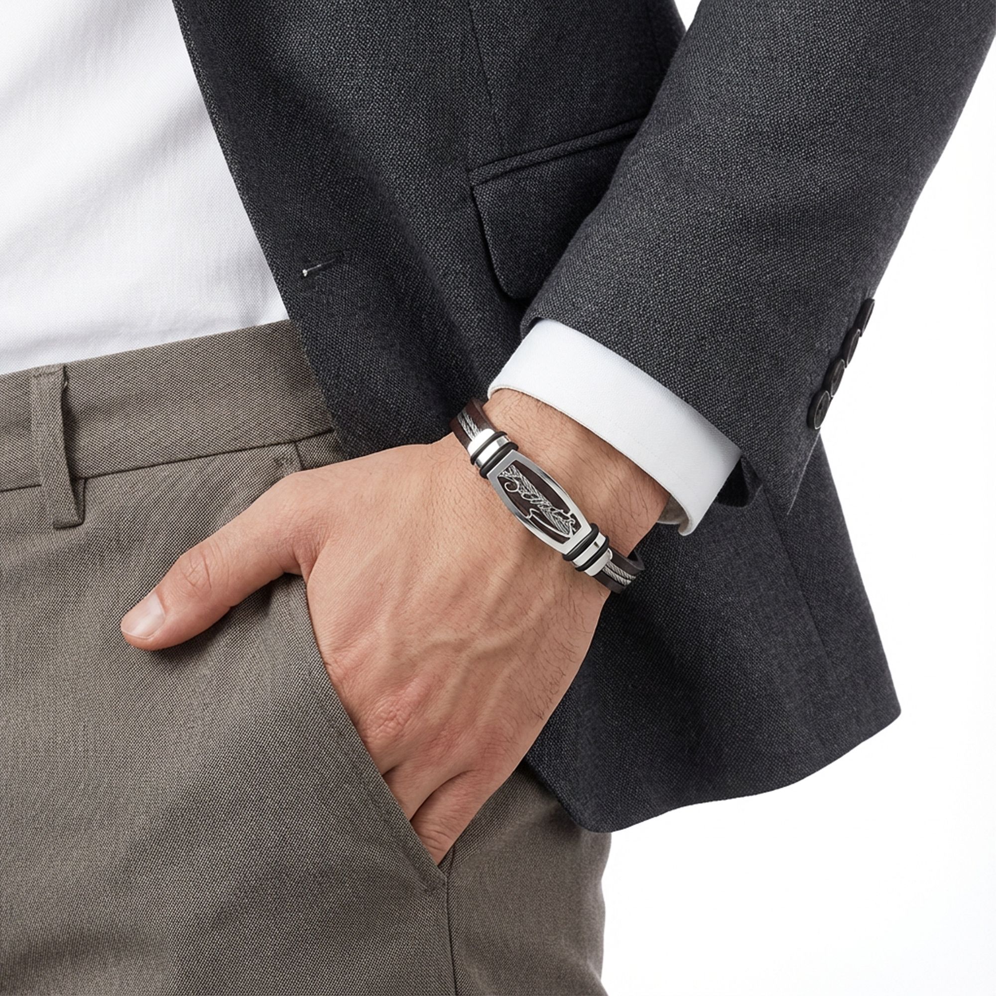 
             Ranel Takı Atatürk İmzalı Çelik Halatlı Erkek Deri Bileklik 38104B17D2 
        