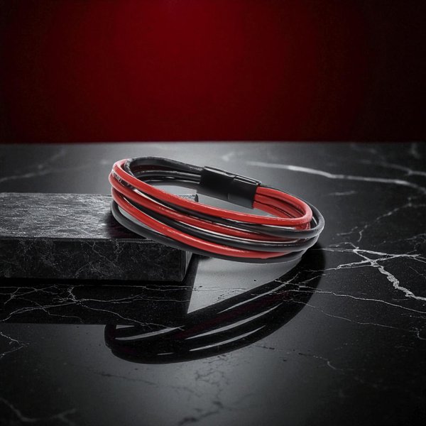 
             Ranel Takı Erkek Bileklik | Kırmızı Siyah Çoklu Katmanlı Tasarım 38103B13D1 
        