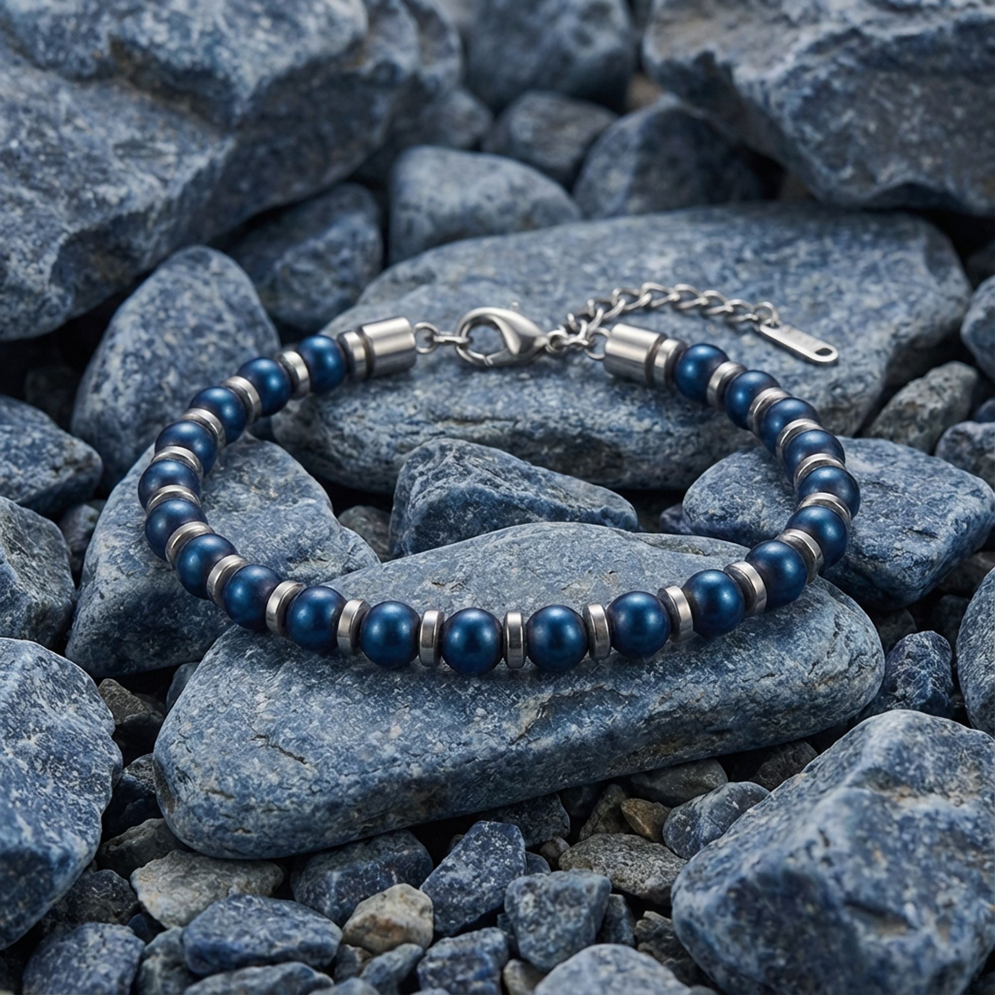 
             Ranel Takı Mavi Küre Hematit Doğal Taşlı Ayaranabilir Çelik Zincir Bileklik 38102B10D4 
        