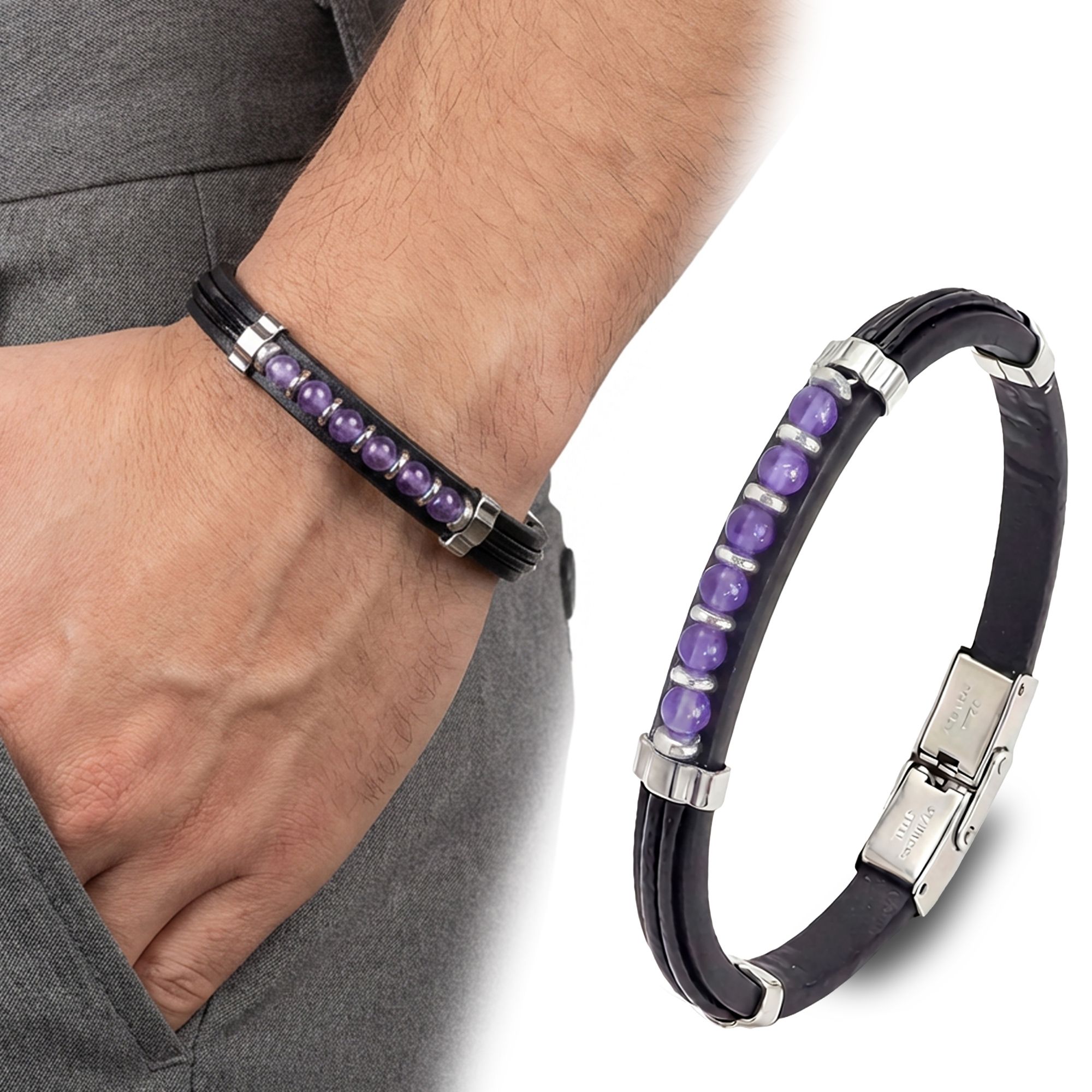 
             Ranel Takı Ametist Taşlı Deri Bileklik 38101G6D3M 
        