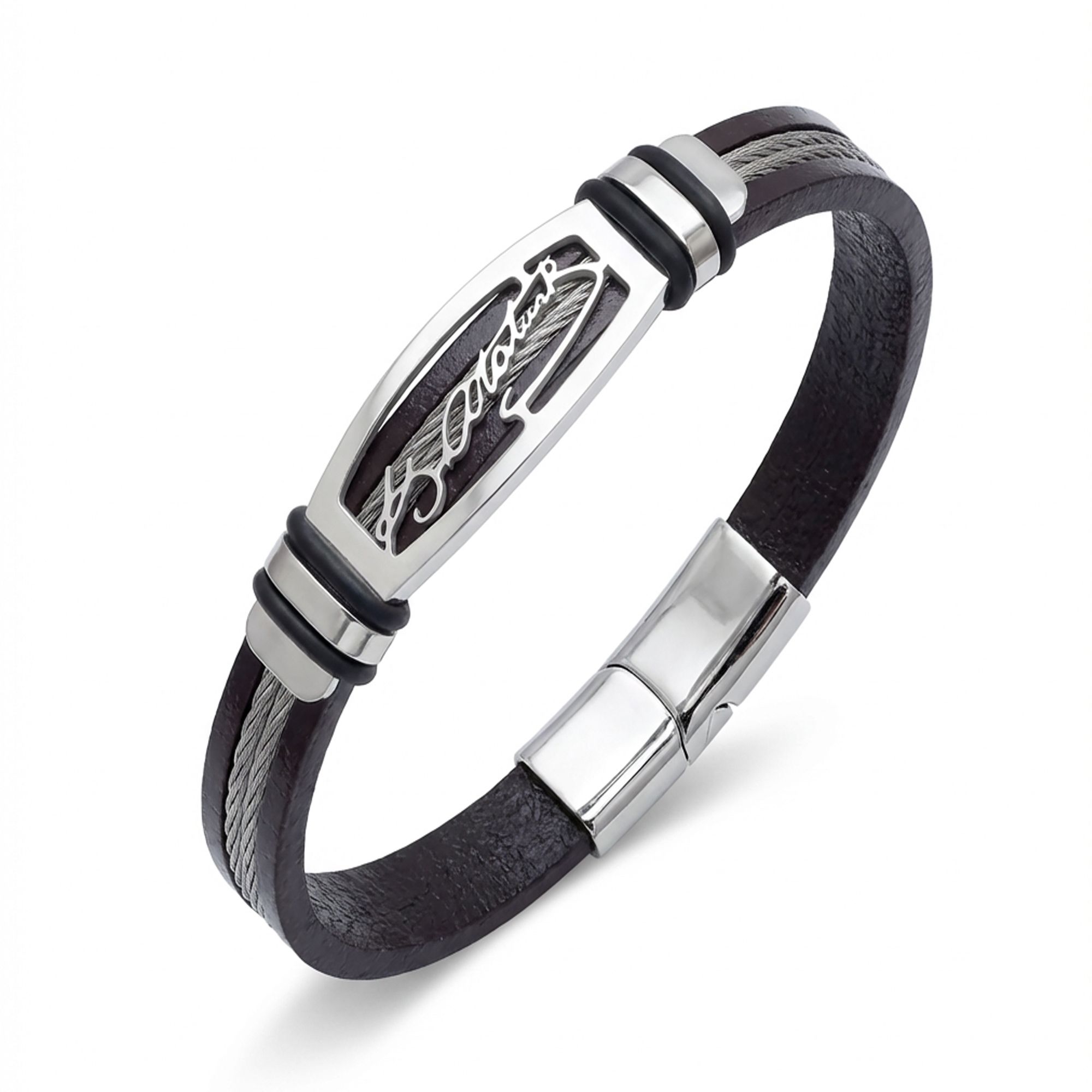 
             Ranel Takı Atatürk İmzalı Çelik Halatlı Erkek Deri Bileklik 38104B17D2 
        