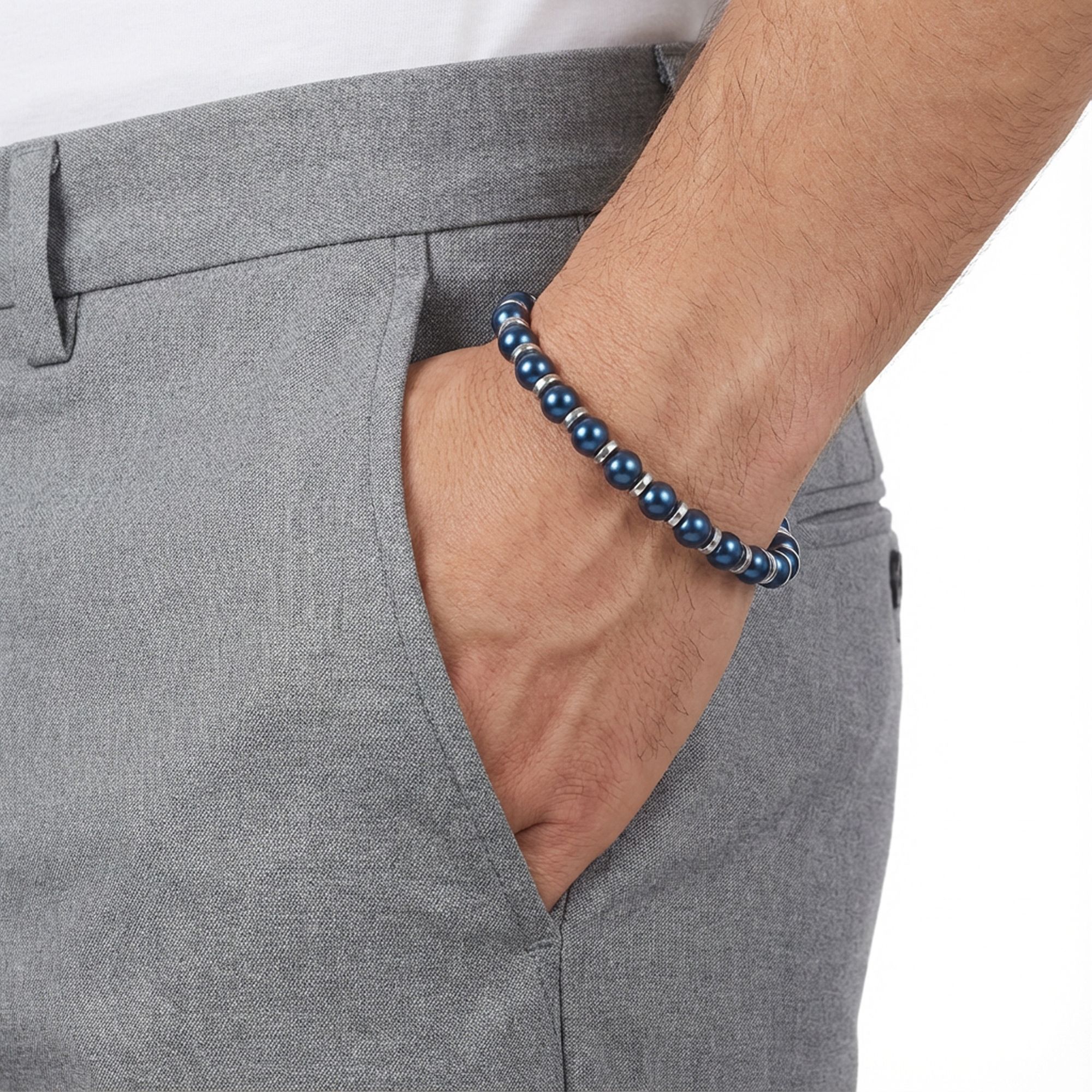 
             Ranel Takı Mavi Küre Hematit Doğal Taşlı Ayaranabilir Çelik Zincir Bileklik 38102B10D4 
        